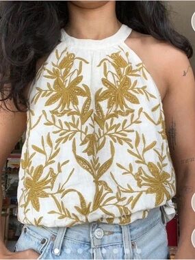 ANTHRO | VANESSA VIRGINIA Embroidered Halter Top